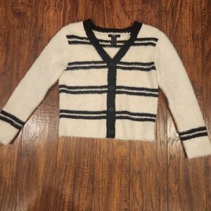 Forever 21 Kids girls 9/10 button up soft fuzzy striped sweater black and white